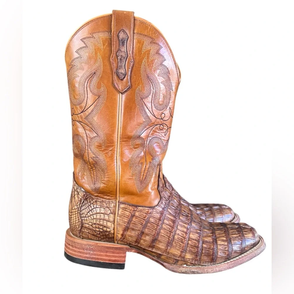 Cody James Exotic Caiman Tail Skin Western Boot Broad Square Toe Crocodile Boots - Picture 5 of 15